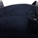 BLUE DEBOSSED LOGO LEATHER TOTE BAG