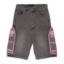 GRAY SIDE EMBROIDERY DENIM SHORTS