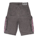 GRAY SIDE EMBROIDERY DENIM SHORTS