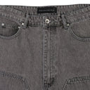 GRAY SIDE EMBROIDERY DENIM SHORTS