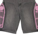 GRAY SIDE EMBROIDERY DENIM SHORTS