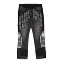 BLACK PATCHED ARCH STRAIGHT-FIT JEANS
