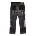 BLACK PATCHED ARCH STRAIGHT-FIT JEANS