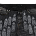 BLACK PATCHED ARCH STRAIGHT-FIT JEANS