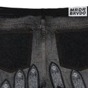 BLACK PATCHED ARCH STRAIGHT-FIT JEANS