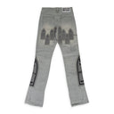 GRAY PATCHED ARCH STRAIGHT-FIT JEANS
