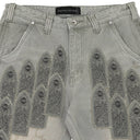 GRAY PATCHED ARCH STRAIGHT-FIT JEANS