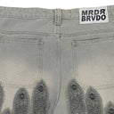 GRAY PATCHED ARCH STRAIGHT-FIT JEANS
