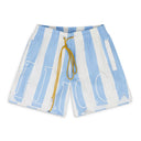 BLUE LOGO STRIPED SWIM TRUNKS