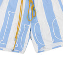 BLUE LOGO STRIPED SWIM TRUNKS
