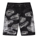 BLACK DARNING SIDE EMBROIDERY SHORTS