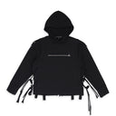 BLACK ZIPPERED MULTILAYER HOODIE