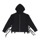 BLACK ZIPPERED MULTILAYER HOODIE