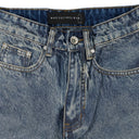 INDIGO WAXED STRAIGHT-FIT JEANS