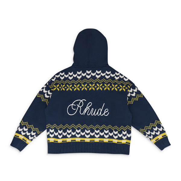 NAVY PALMA KNIT ZIP-UP SWEATER