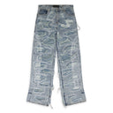 BLUE DISTRESS OVERLAY STRAIGHT-FIT JEANS