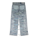 BLUE DISTRESS OVERLAY STRAIGHT-FIT JEANS