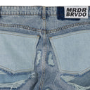 BLUE DISTRESS OVERLAY STRAIGHT-FIT JEANS