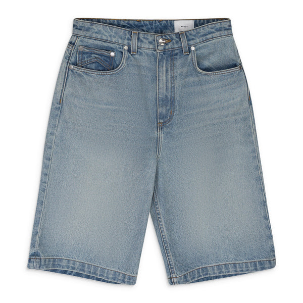 INDIGO DROP CROTCH DENIM SHORTS