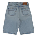 INDIGO DROP CROTCH DENIM SHORTS