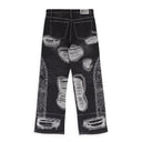 BLACK DARNING SIDE EMBROIDERY PANTS