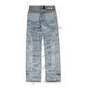 BLUE DISTRESSED STRAIGHT-FIT JEANS