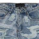 BLUE DISTRESSED STRAIGHT-FIT JEANS