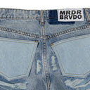 BLUE DISTRESSED STRAIGHT-FIT JEANS