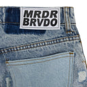 BLUE DISTRESSED STRAIGHT-FIT JEANS