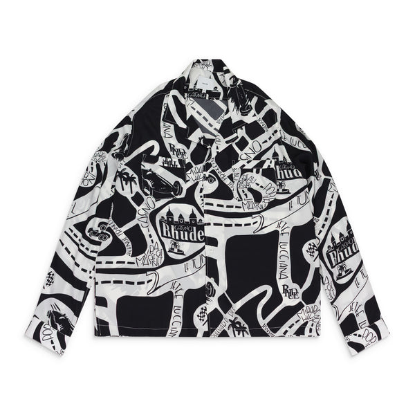 BLACK/WHITE STRADA SILK LS BUTTON-DOWN SHIRT