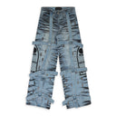 BLUE STRIPE BONDAGE WIDE-LEG JEANS