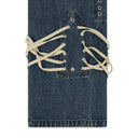 INDIGO LACED STAINED WIDE-LEG JEANS