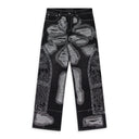 BLACK DARNING STRAIGHT-FIT JEANS