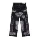 BLACK DARNING STRAIGHT-FIT JEANS