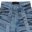 BLUE WINGED LOGO BONDAGE PANTS