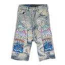 BLUE CHROME STUD EMBROIDERED SHORTS