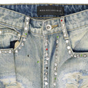 BLUE CHROME STUD EMBROIDERED SHORTS