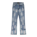 BLUE RHINESTONE WASHED BOOTCUT JEANS