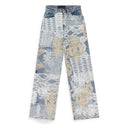 BLUE GRID LACE STRAIGHT-FIT JEANS