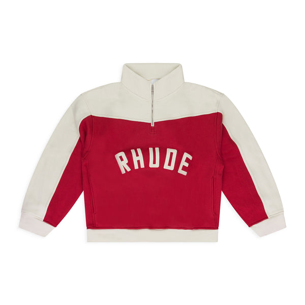 RED CONTRAST QUARTER ZIP SWEATER