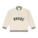CREAM QUARTER ZIP VARSITY SWEATER