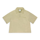 KHAKI BOXY HALF-ZIP SPRAY BUTTON-DOWN SHIRT