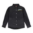 BLACK LEATHER WORK BUTTON-DOWN SHIRT