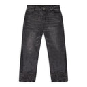 BLACK GATHERED STRAIGHT-FIT JEANS