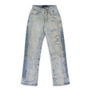 BLUE GATHERED STRAIGHT-FIT JEANS