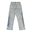 BLUE GATHERED STRAIGHT-FIT JEANS