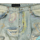 BLUE STUD DISTRESSED STRAIGHT-FIT JEANS