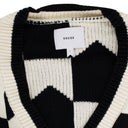 BLACK/CREAM CHEVRON CHECKERED KNIT CARDIGAN
