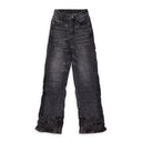 BLACK GATHERED STRAIGHT-FIT JEANS