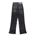 BLACK GATHERED STRAIGHT-FIT JEANS